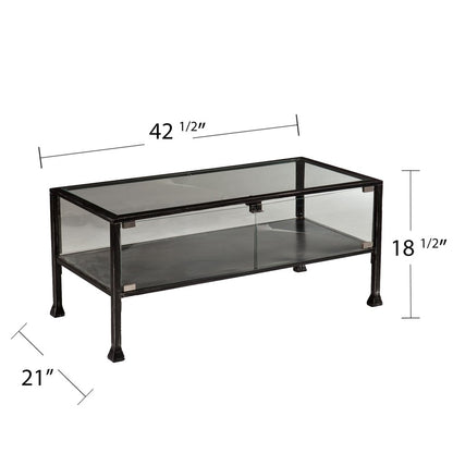 43" Black Glass And Metal Rectangular Coffee Table
