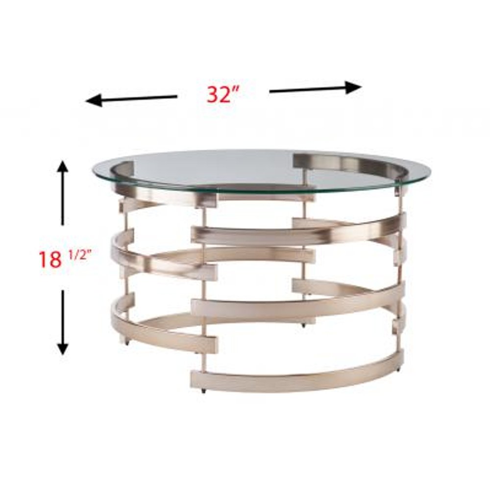 32" Clear And Champagne Glass And Metal With Iron Round Coffee Table