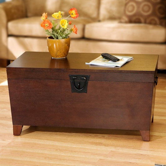 39" Brown Wood With Iron Trunk Coffee Table