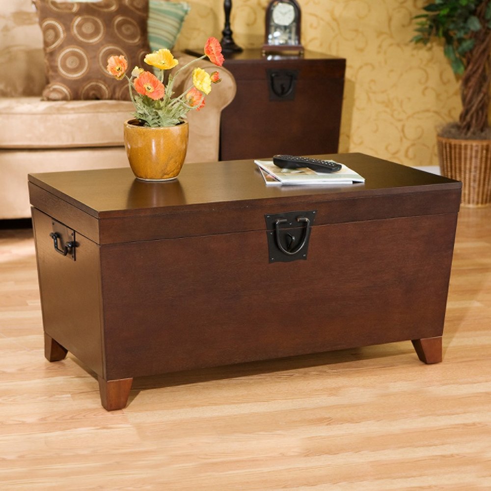 39" Brown Wood With Iron Trunk Coffee Table