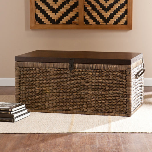 38" Brown Wood And Wicker With Iron Coffee Table