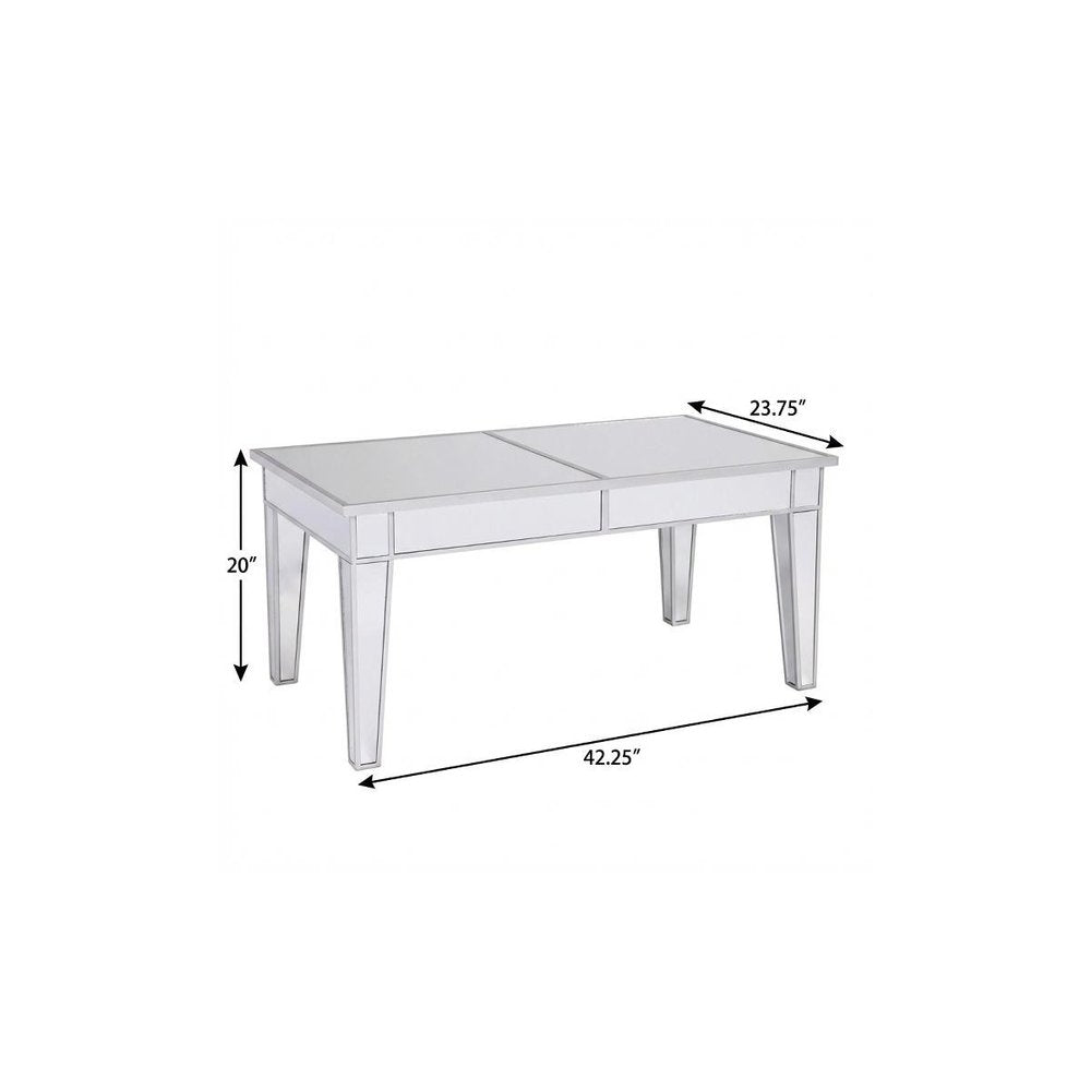 42" Silver Mirrored And Metal Rectangular Mirrored Coffee Table