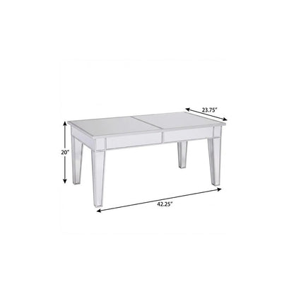 42" Silver Mirrored And Metal Rectangular Mirrored Coffee Table