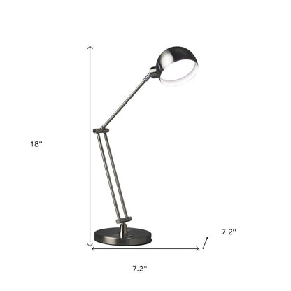 18" Nickel Metal Adjustable Swing Arm LED Desk Lamp With USB