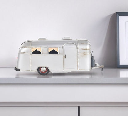 6" Silver Metal Hand Painted Silver Camping Trailer Model Car