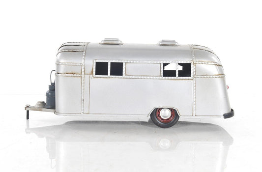 6" Silver Metal Hand Painted Silver Camping Trailer Model Car