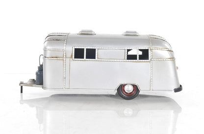 6" Silver Metal Hand Painted Silver Camping Trailer Model Car