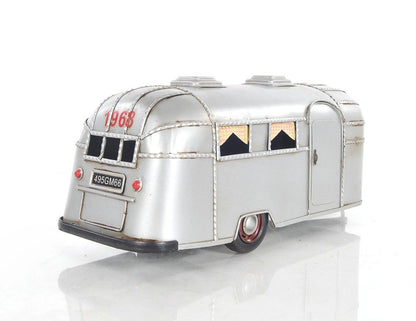 6" Silver Metal Hand Painted Silver Camping Trailer Model Car