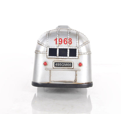 6" Silver Metal Hand Painted Silver Camping Trailer Model Car