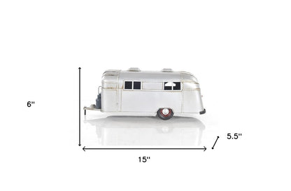 6" Silver Metal Hand Painted Silver Camping Trailer Model Car