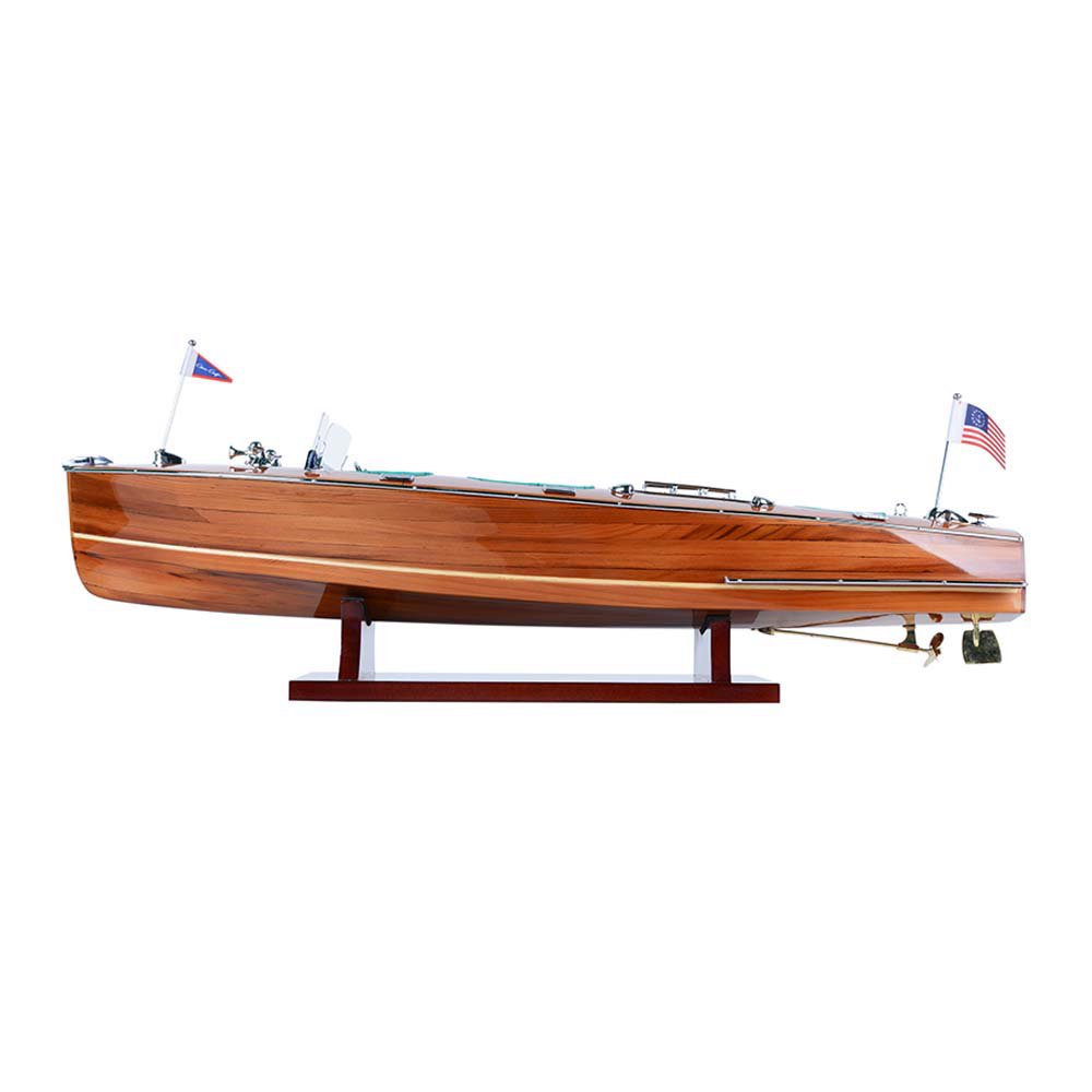 7" Wood Brown Solid Wood Hand Painted c1928 Chris Craft Triple Cockpit Medium Model Boat