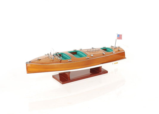 7" Wood Brown Solid Wood Hand Painted c1928 Chris Craft Triple Cockpit Medium Model Boat