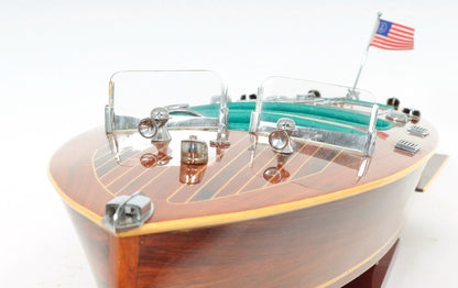 7" Wood Brown Solid Wood Hand Painted c1928 Chris Craft Triple Cockpit Medium Model Boat