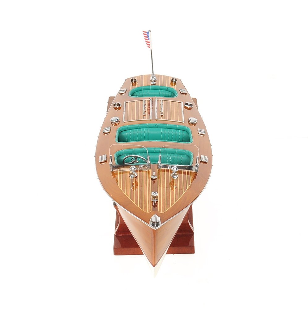 7" Wood Brown Solid Wood Hand Painted c1928 Chris Craft Triple Cockpit Medium Model Boat