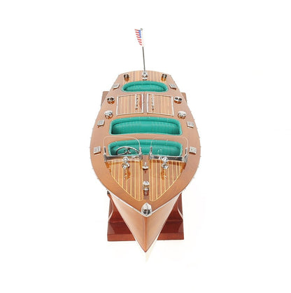 7" Wood Brown Solid Wood Hand Painted c1928 Chris Craft Triple Cockpit Medium Model Boat