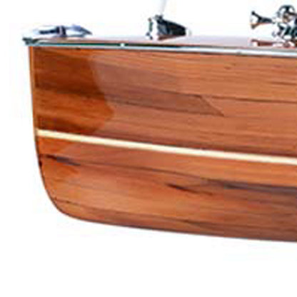 7" Wood Brown Solid Wood Hand Painted c1928 Chris Craft Triple Cockpit Medium Model Boat