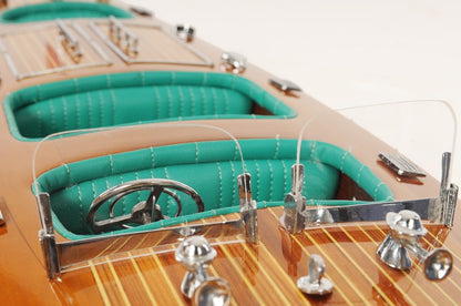 7" Wood Brown Solid Wood Hand Painted c1928 Chris Craft Triple Cockpit Medium Model Boat