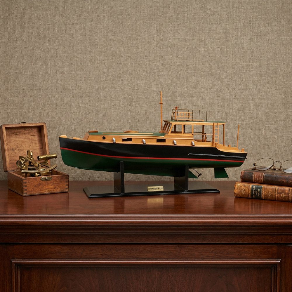 15" Black and Green Solid Wood Hand Painted 1934 Hemingway Pilar Fishing Boat Model Boat