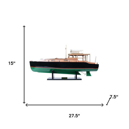 15" Black and Green Solid Wood Hand Painted 1934 Hemingway Pilar Fishing Boat Model Boat
