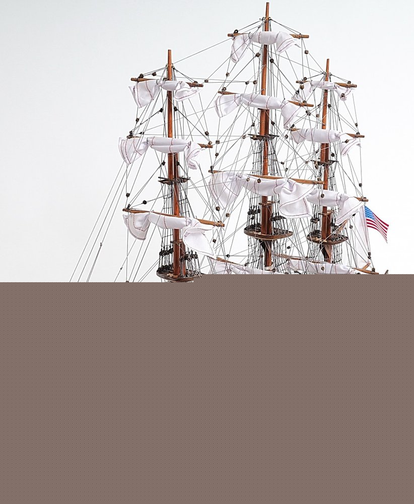 30" Wood Brown Solid Wood Hand Painted 1797 USS Constitution Medium Open Fron Display Case Model Boat