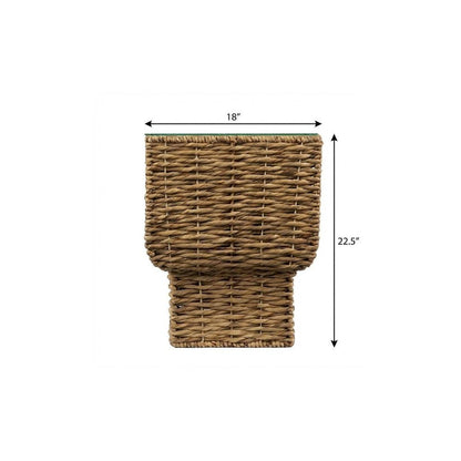 23" Brown And Clear Glass And Rattan Wicker Square End Table