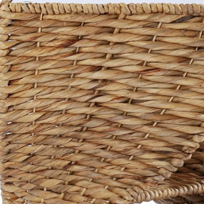 23" Brown And Natural Rattan Swirl Glass Top Square End Table