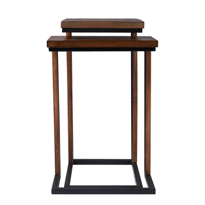 Set Of Two 25" Brown Solid Wood Rectangular Nested End Tables