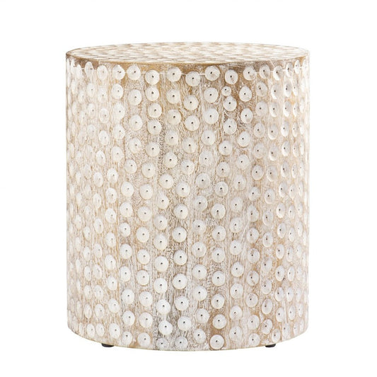 18" Washed White Solid Wood Round End Table
