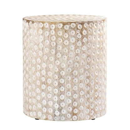 18" Washed White Solid Wood Round End Table