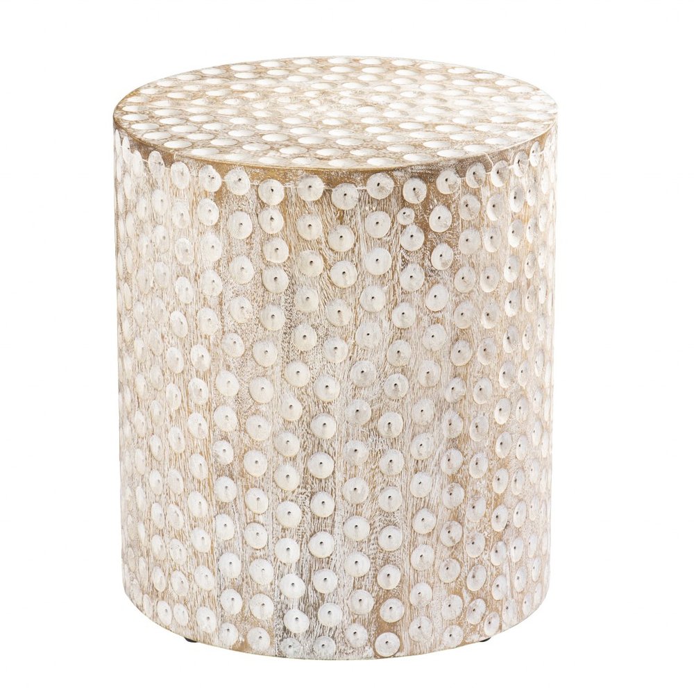 18" Washed White Solid Wood Round End Table