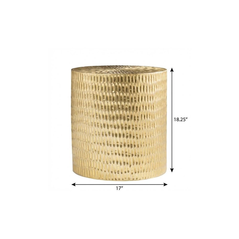 18" Gold Manufactured Wood And Solid Wood Round End Table