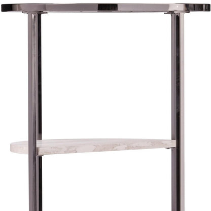 24" Black Glass And Iron Round Sled End Table With Two Shelves