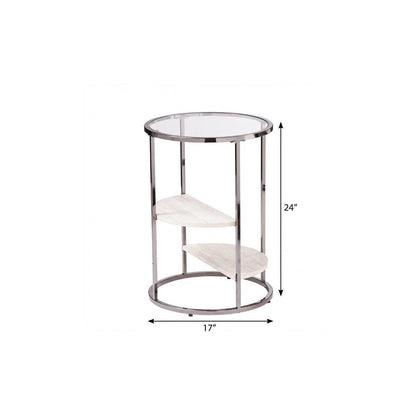 24" Black Glass And Iron Round Sled End Table With Two Shelves