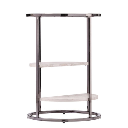 24" Black Glass And Iron Round Sled End Table With Two Shelves