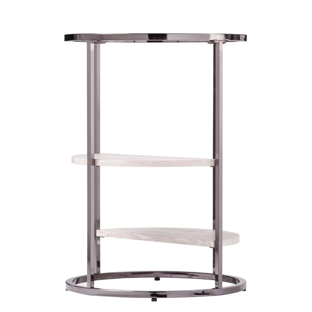 24" Black Glass And Iron Round Sled End Table With Two Shelves
