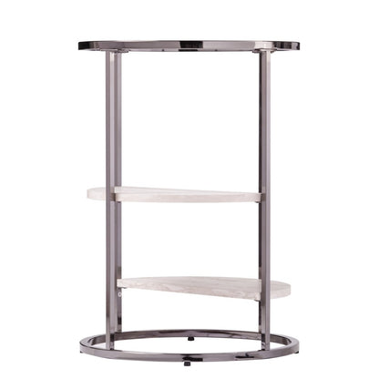 24" Black Glass And Iron Round Sled End Table With Two Shelves