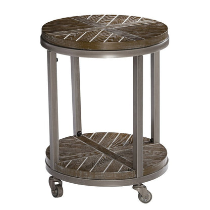 24" Brown Wood And Iron Round End Table With Shelf
