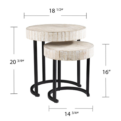 Set Of Two 21" White Solid Wood And Iron Round Nested Tables