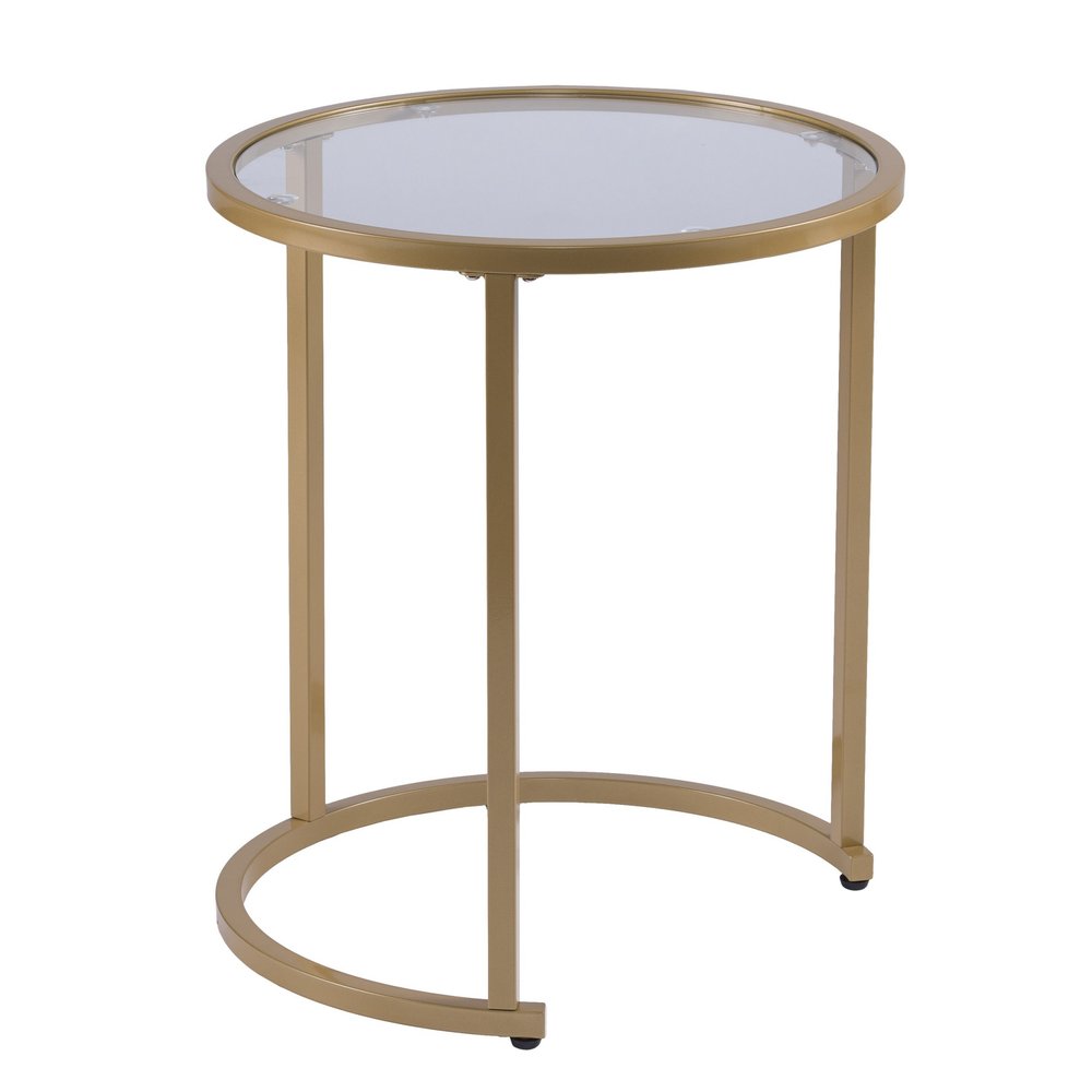 Set of Two Gold Glass And Steel Round Nested Tables