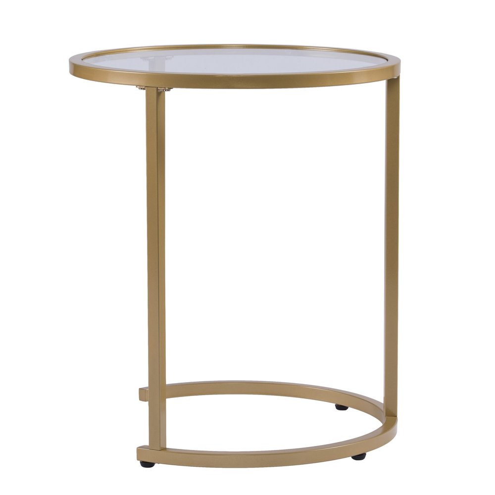 Set of Two Gold Glass And Steel Round Nested Tables