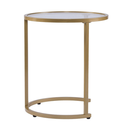 Set of Two Gold Glass And Steel Round Nested Tables