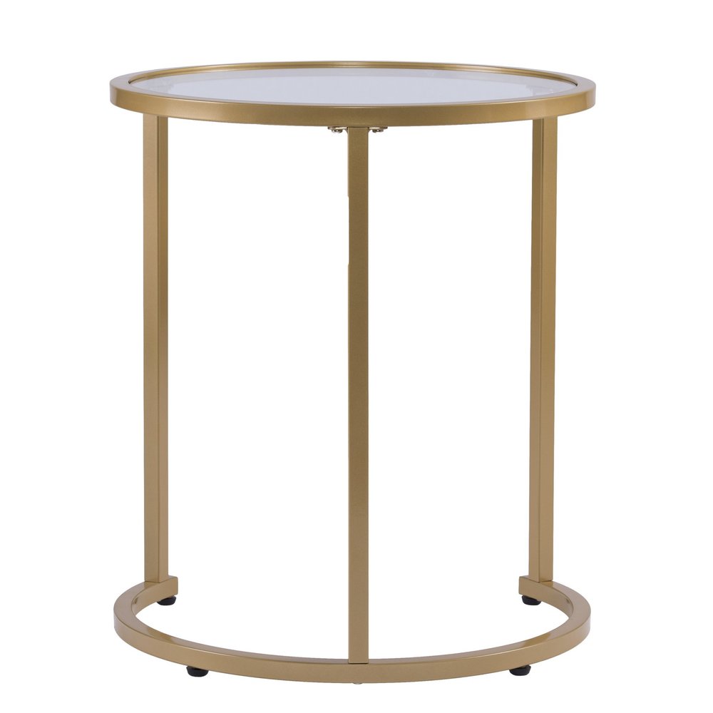 Set of Two Gold Glass And Steel Round Nested Tables