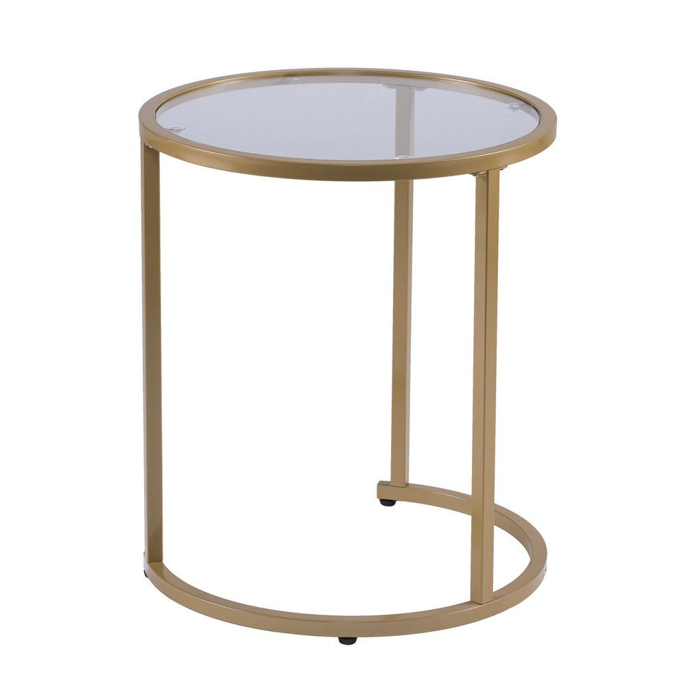 Set of Two Gold Glass And Steel Round Nested Tables