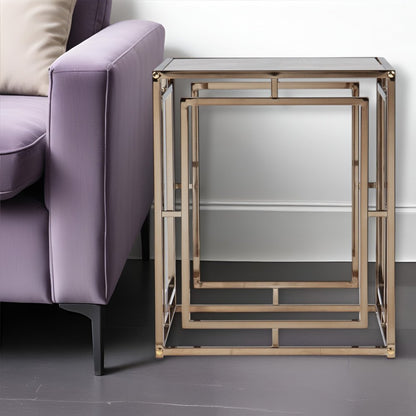 23" Champagne Glass And Iron Square Sled End Table