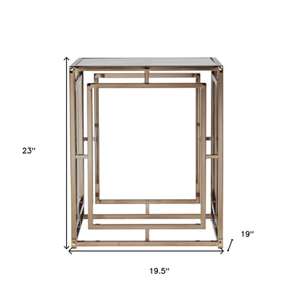 23" Champagne Glass And Iron Square Sled End Table
