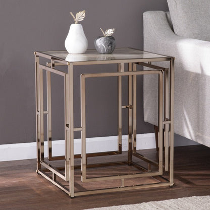 23" Champagne Glass And Iron Square Sled End Table