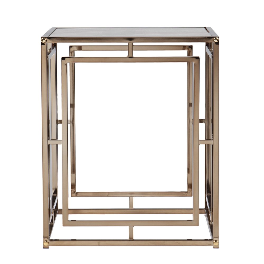 23" Champagne Glass And Iron Square Sled End Table