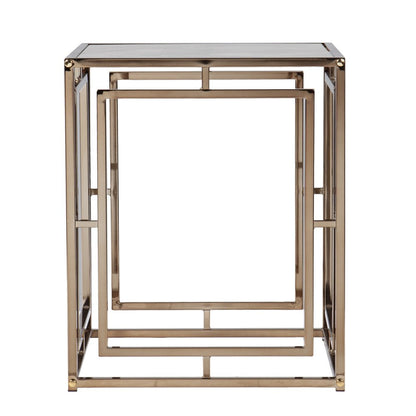 23" Champagne Glass And Iron Square Sled End Table