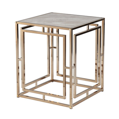 23" Champagne Glass And Iron Square Sled End Table