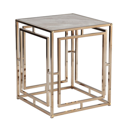 23" Champagne Glass And Iron Square Sled End Table
